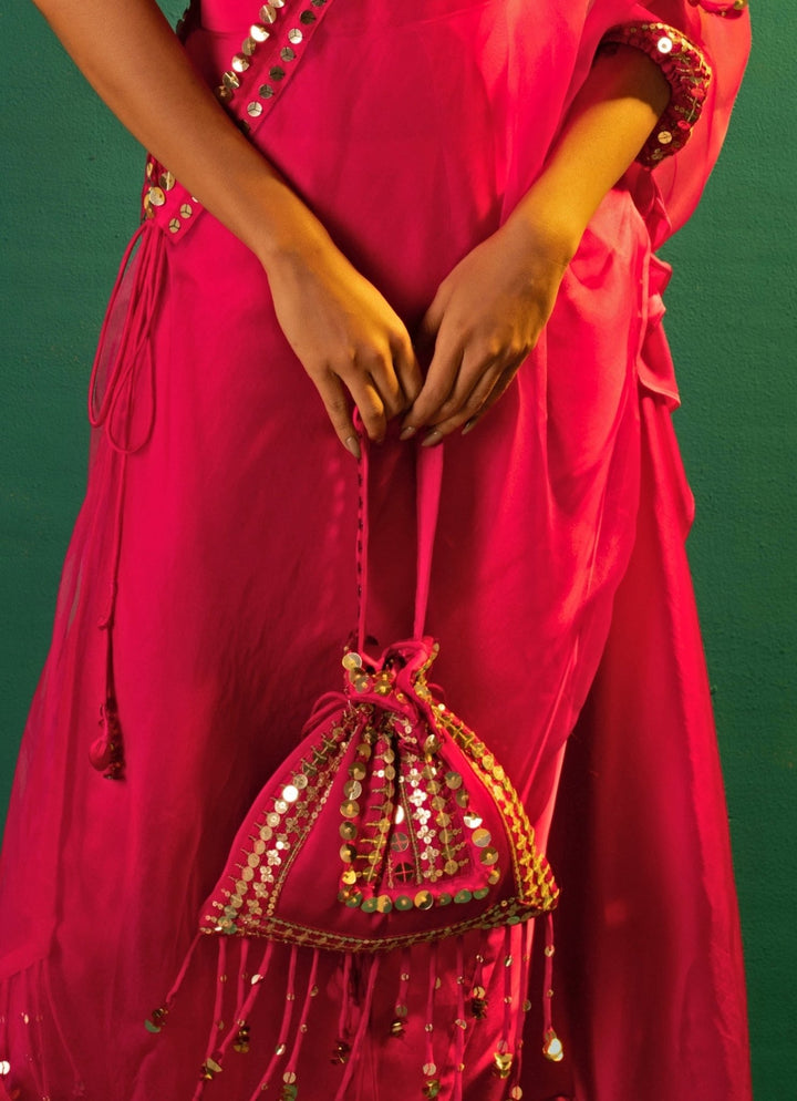 Pink Embroidered And Handcrafted Potli Prahnaaya - Fabilicious Fashion