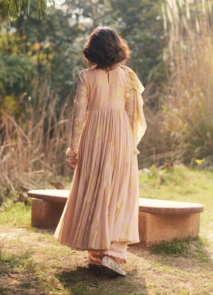 Pink Embroidered Chanderi Anarkali Set Paulmi and Harsh - Fabilicious Fashion