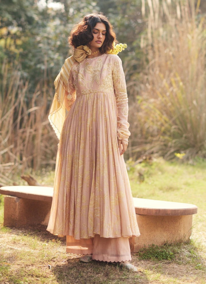 Pink Embroidered Chanderi Anarkali Set Paulmi and Harsh - Fabilicious Fashion