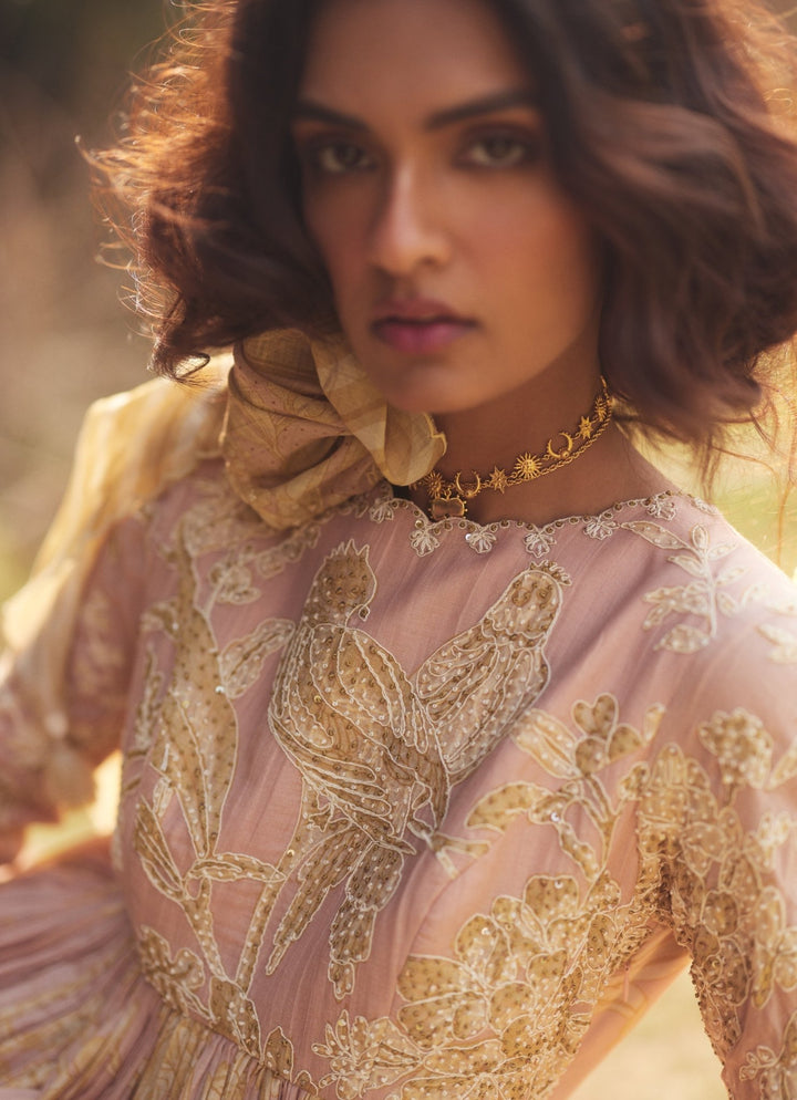 Pink Embroidered Chanderi Anarkali Set Paulmi and Harsh - Fabilicious Fashion