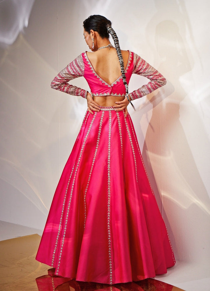 Pink Embroidered Silk Lehenga Set Akara - Fabilicious Fashion