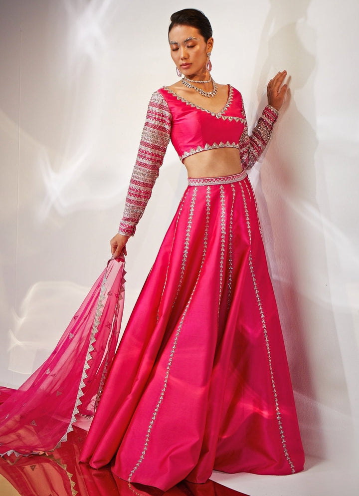 Pink Embroidered Silk Lehenga Set Akara - Fabilicious Fashion
