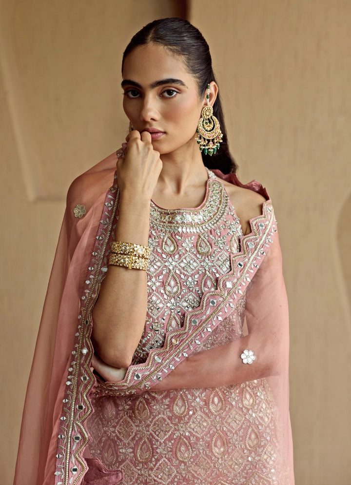 Pink Mirror Embroidered Silk Kurta Sharara Set Suhino - Fabilicious Fashion
