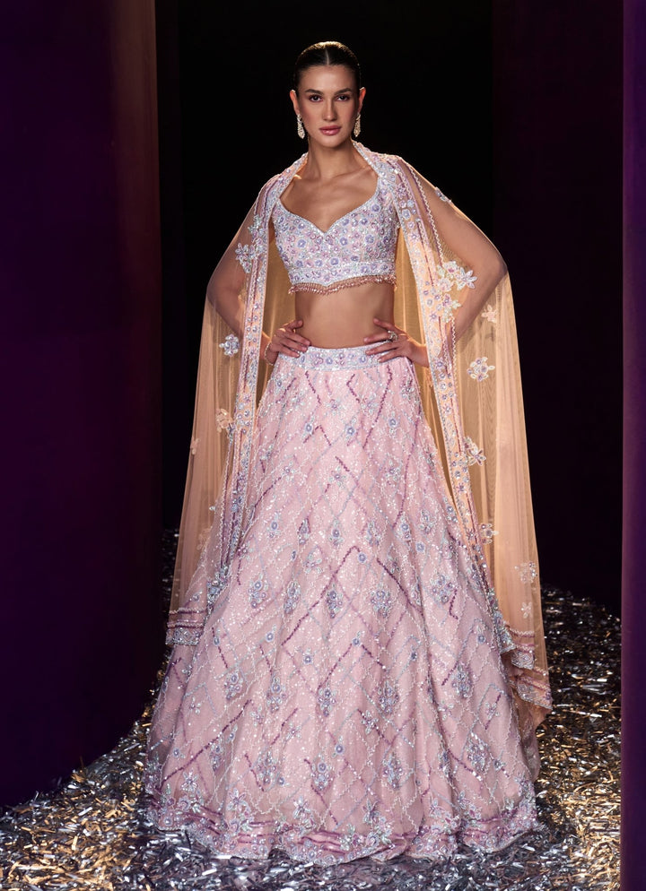 Pink Multi - Colour Sequins Embroidered Bridal Lehenga Set Angad Singh - Fabilicious Fashion