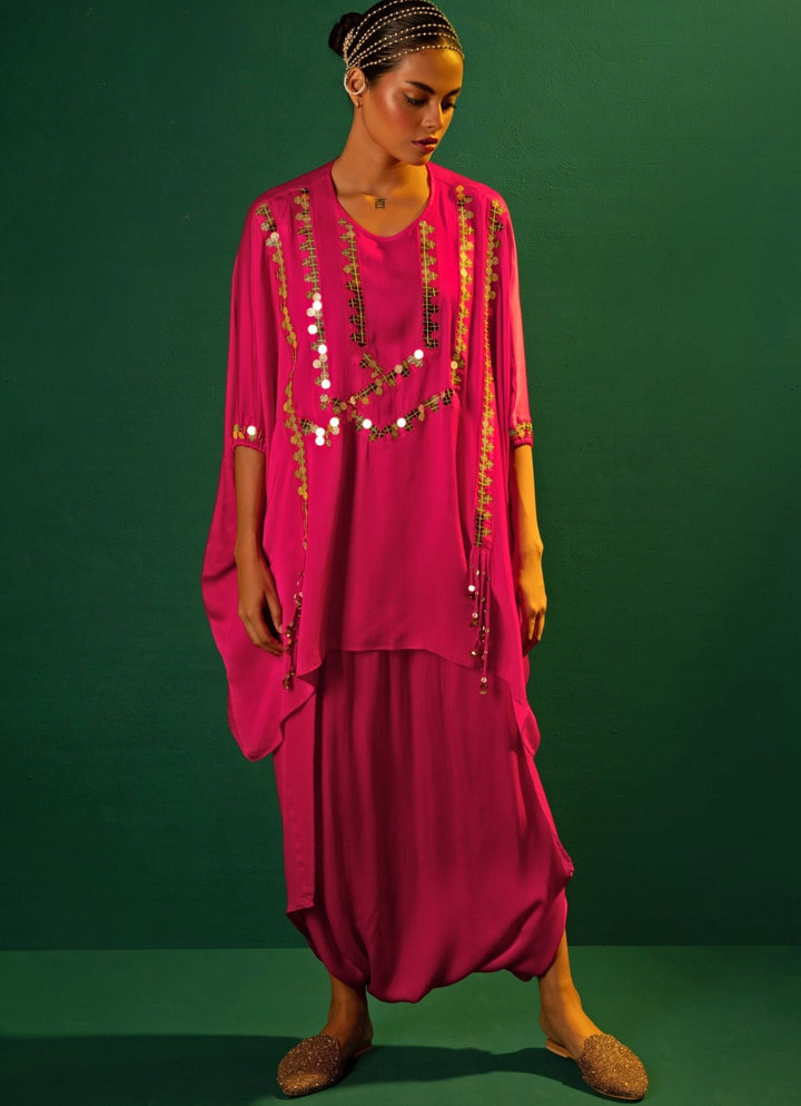 Pink Satin Antifit Tunic Co - Ord Set Prahnaaya - Fabilicious Fashion