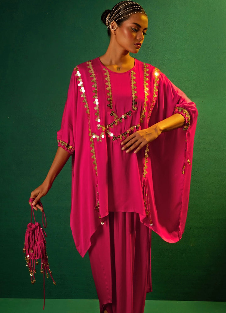 Pink Satin Antifit Tunic Co - Ord Set Prahnaaya - Fabilicious Fashion