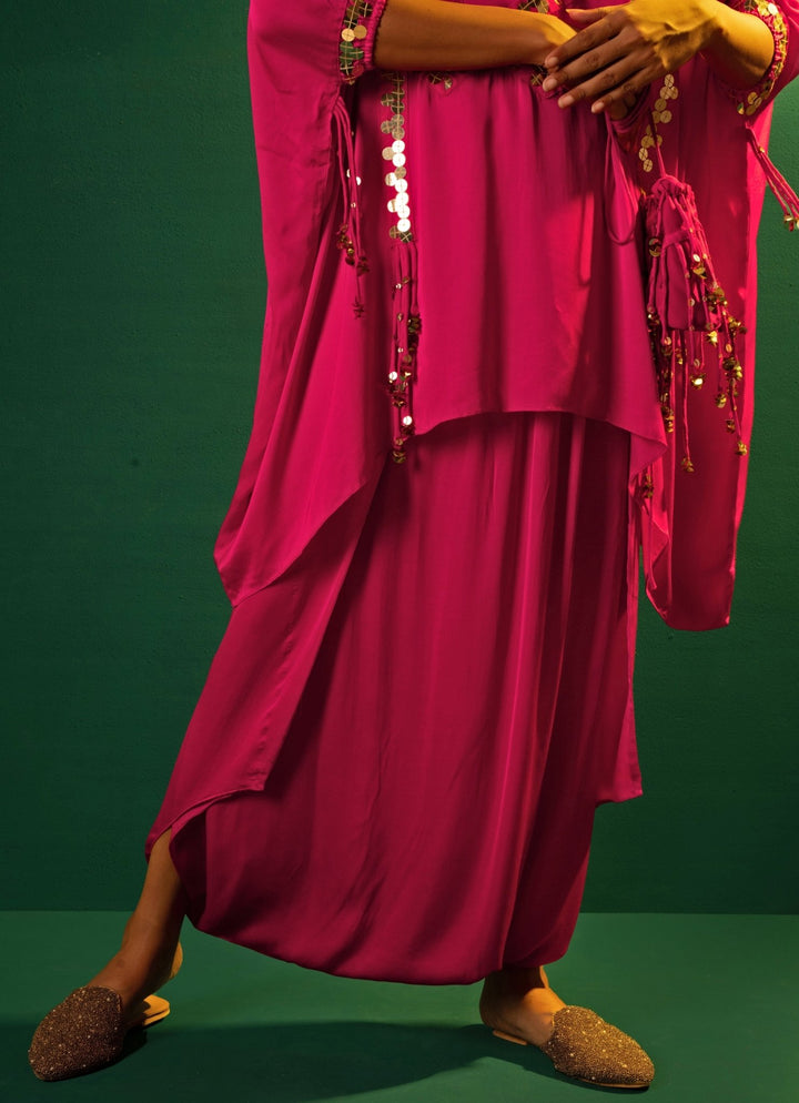 Pink Satin Antifit Tunic Co - Ord Set Prahnaaya - Fabilicious Fashion
