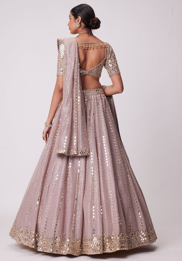 Pink Sequin And Mirror Lehenga Set With Elbow Length Blouse Vvani by Vani Vats - Fabilicious Fashion