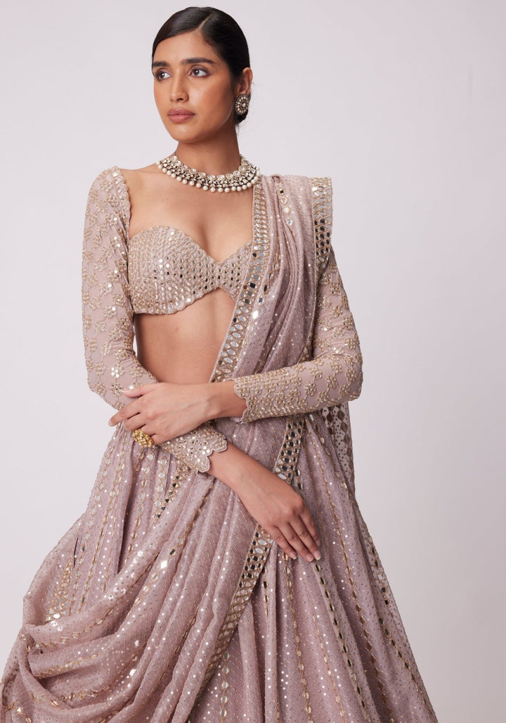 Pink Sequin And Mirror Lehenga Set With Full Sleeves Blouse Vvani by Vani Vats - Fabilicious Fashion