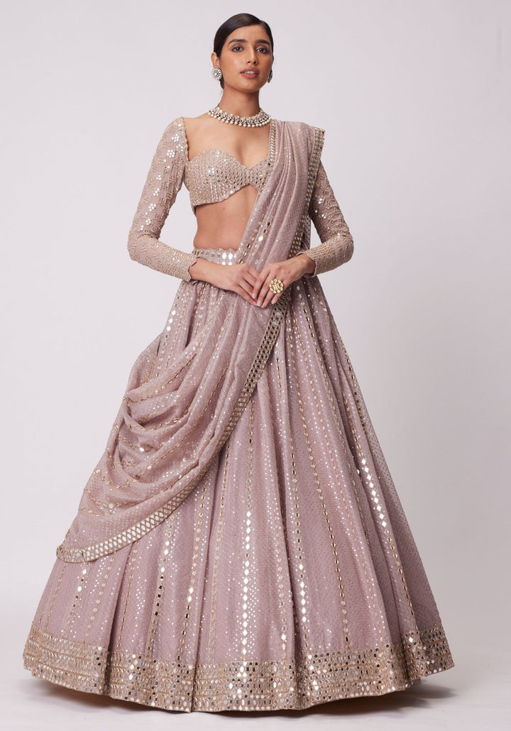 Pink Sequin And Mirror Lehenga Set With Full Sleeves Blouse Vvani by Vani Vats - Fabilicious Fashion