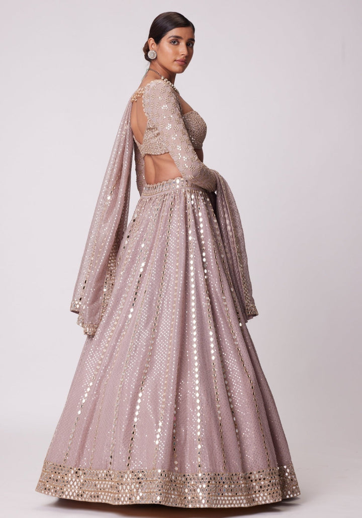 Pink Sequin And Mirror Lehenga Set With Full Sleeves Blouse Vvani by Vani Vats - Fabilicious Fashion