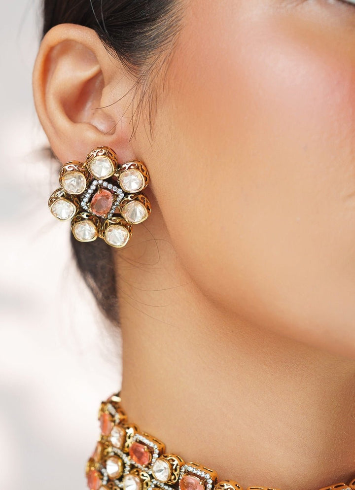 Pink Stone And Polki Gold Choker Set Zevar by Geeta - Fabilicious Fashion