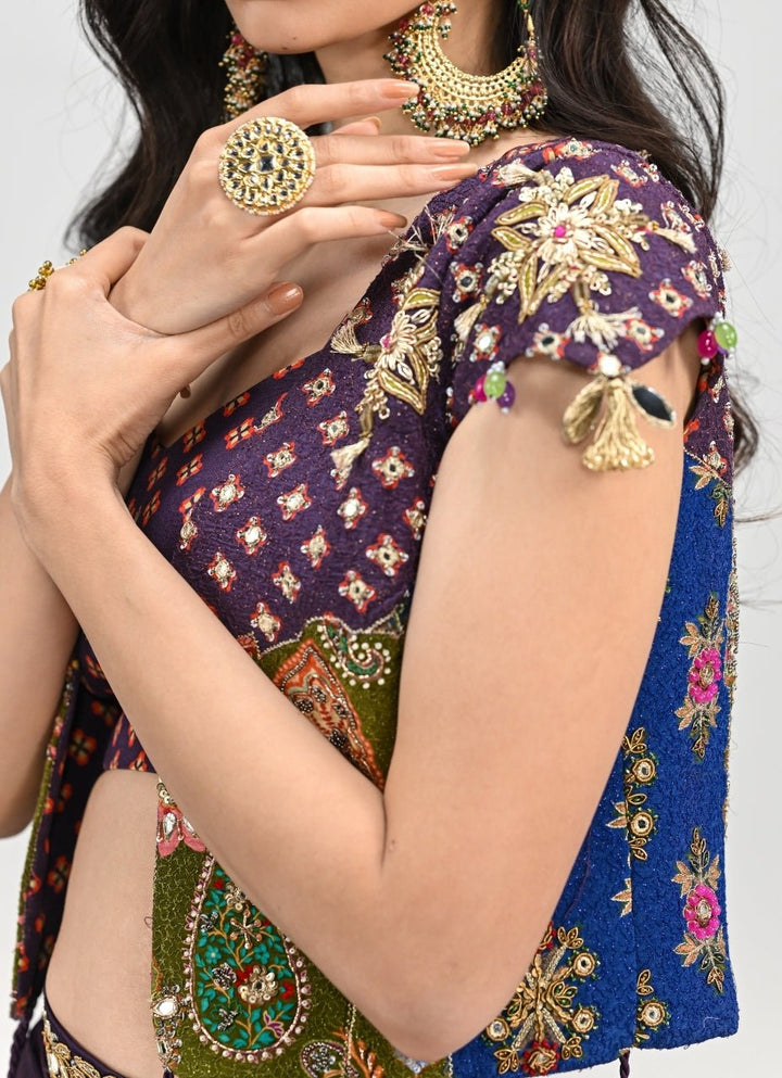 Plum Purple Drape Skirt With Embroidered Jacket Juhi Bengani - Fabilicious Fashion