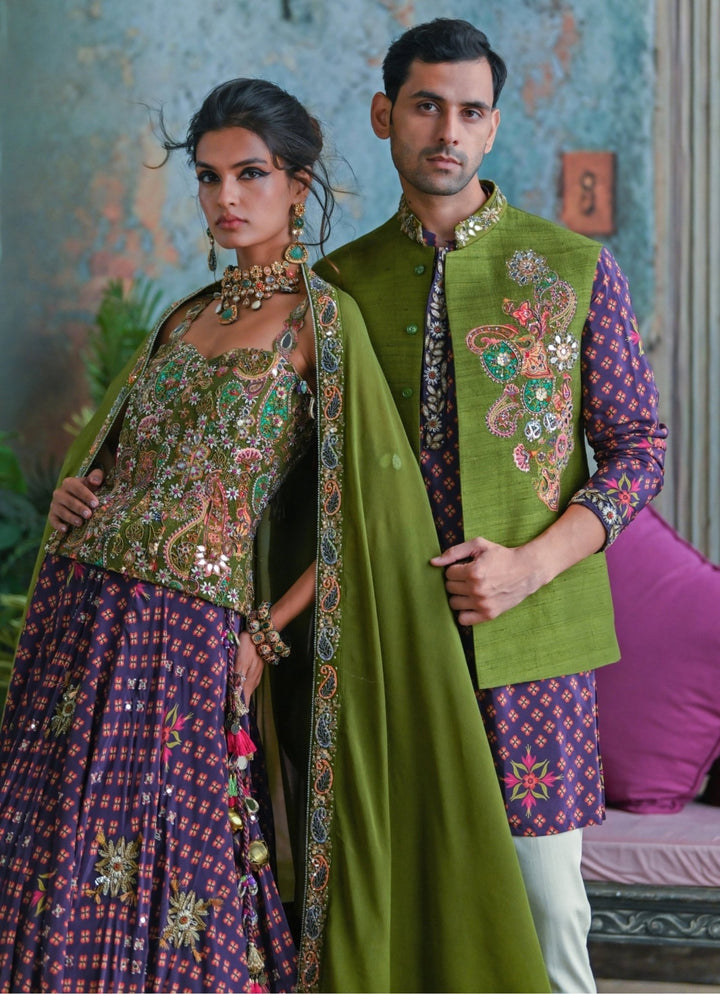 Plum Purple Printed Corset Lehenga Set Juhi Bengani - Fabilicious Fashion