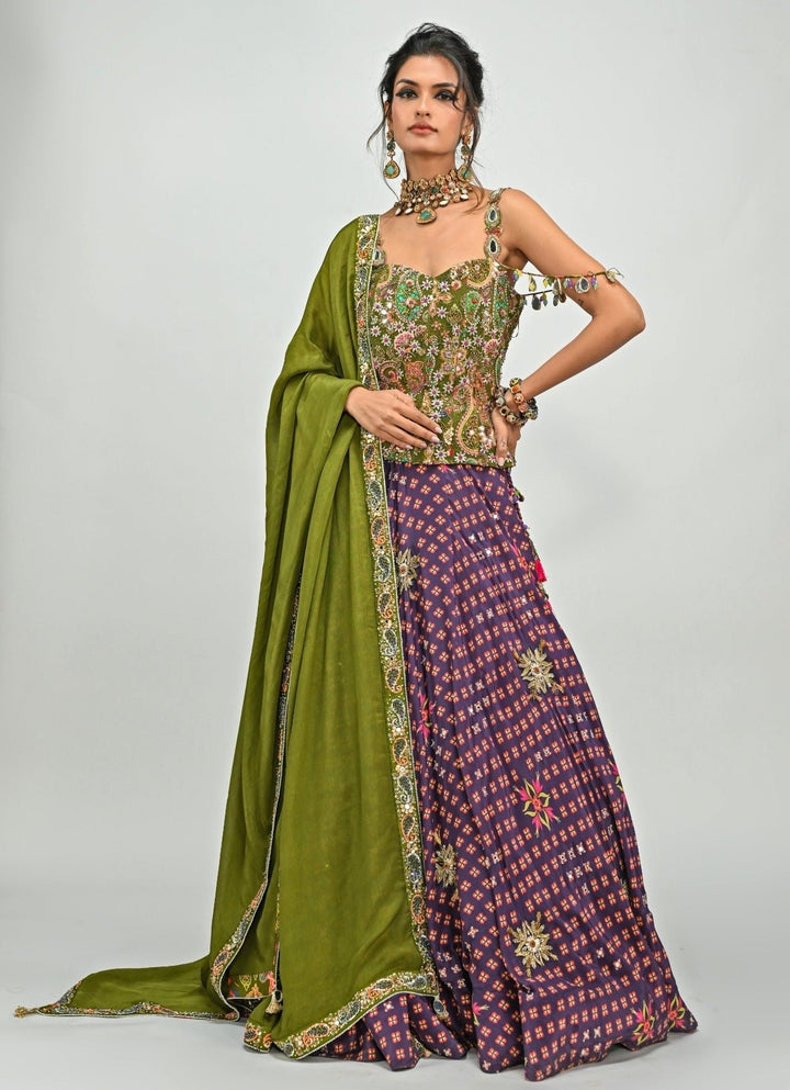 Plum Purple Printed Corset Lehenga Set Juhi Bengani - Fabilicious Fashion