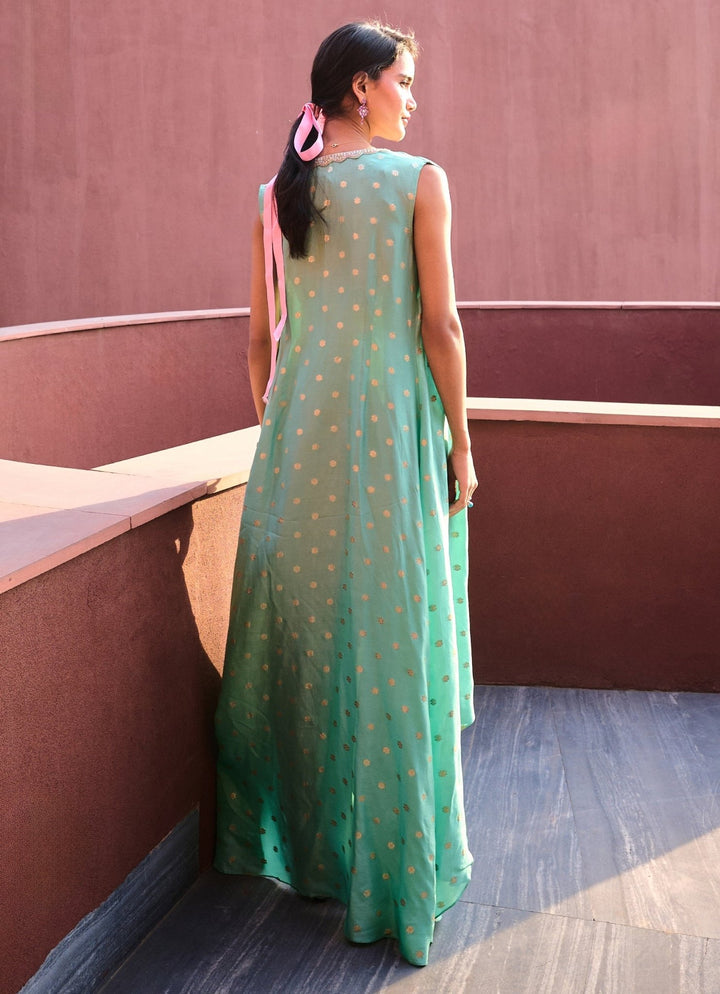 Powder Blue Draped Dhoti Skirt Set with Cape Chamee and Palak - Fabilicious Fashion