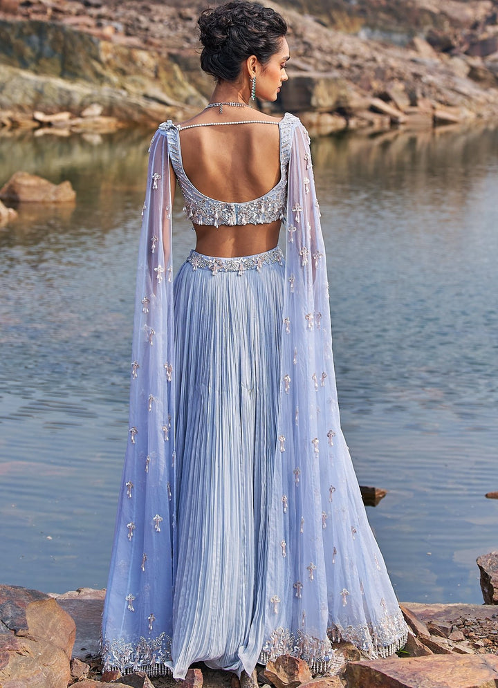 Powder Blue Sequinned Lehenga Set Nidhika Shekhar - Fabilicious Fashion