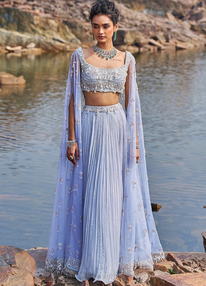 Powder Blue Sequinned Lehenga Set Nidhika Shekhar - Fabilicious Fashion