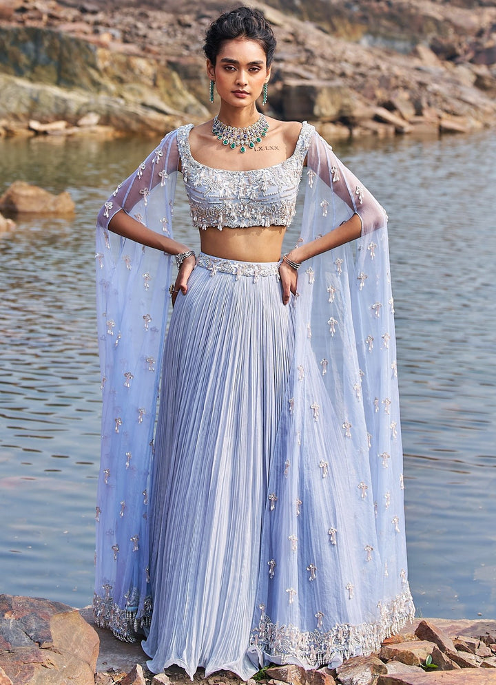 Powder Blue Sequinned Lehenga Set Nidhika Shekhar - Fabilicious Fashion