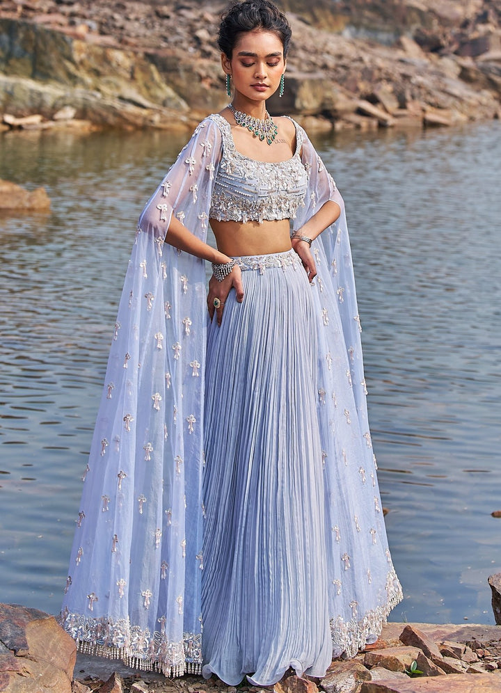 Powder Blue Sequinned Lehenga Set Nidhika Shekhar - Fabilicious Fashion