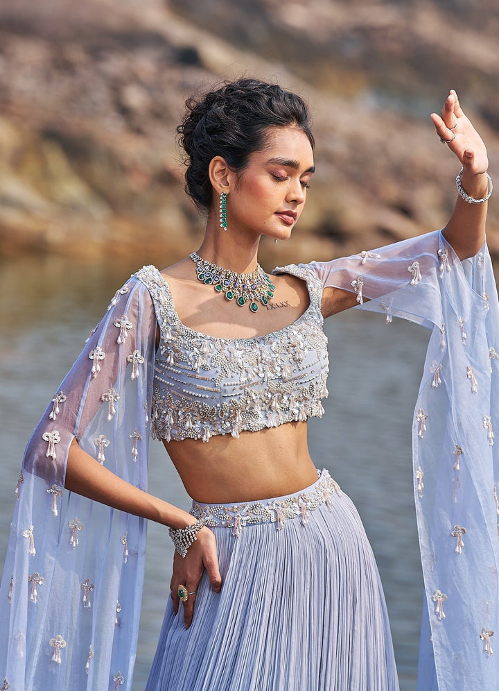 Powder Blue Sequinned Lehenga Set Nidhika Shekhar - Fabilicious Fashion