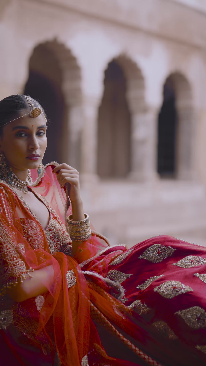 Cardinal Red Bridal Lehenga With Gold Work