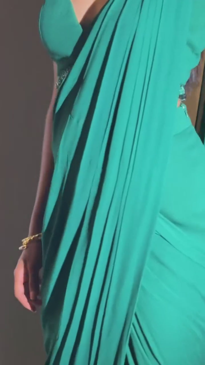 Sky Blue Predraped Pure Georgette Slit Saree