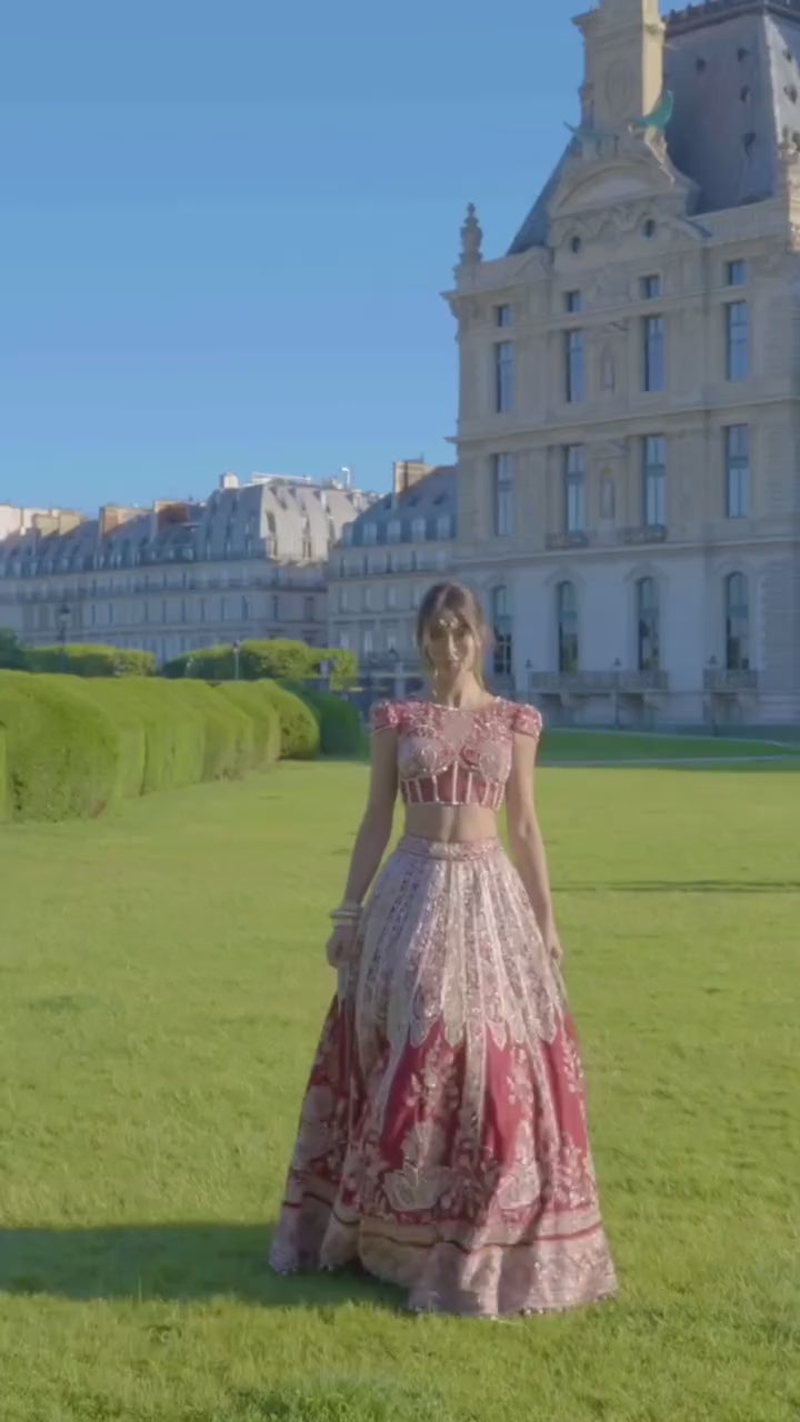 Red Embroidered Bridal Silk Lehenga