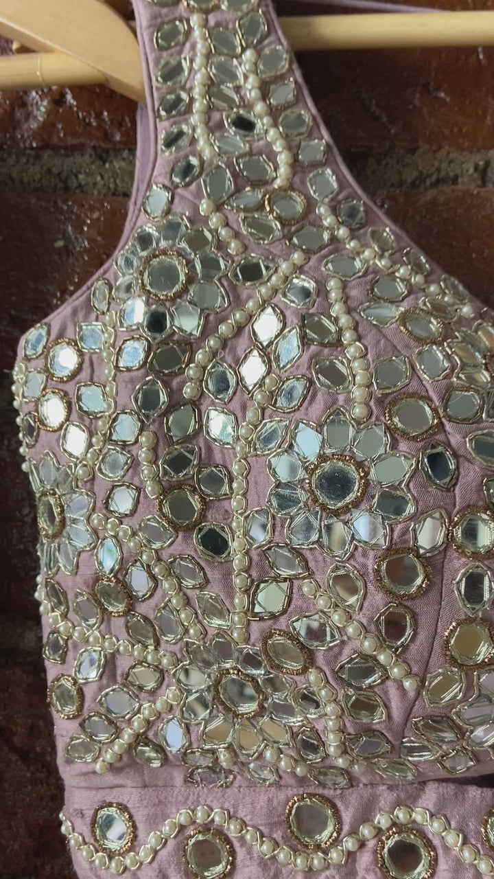 Mauve Embellished Lehenga With Mirror Work Blouse