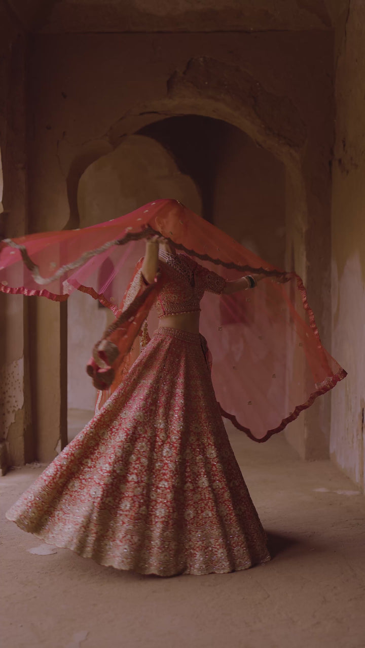 Royal Red Ombre Dyed Bridal Lehenga