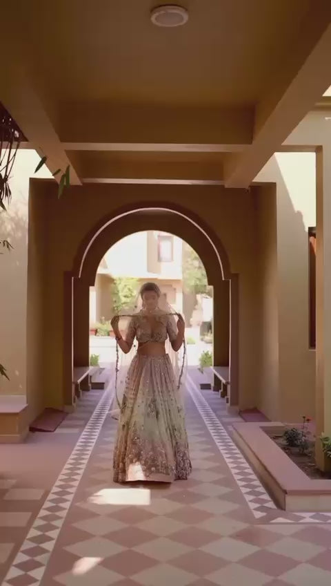 Aqua Blue And Lilac Embroidered Lehenga