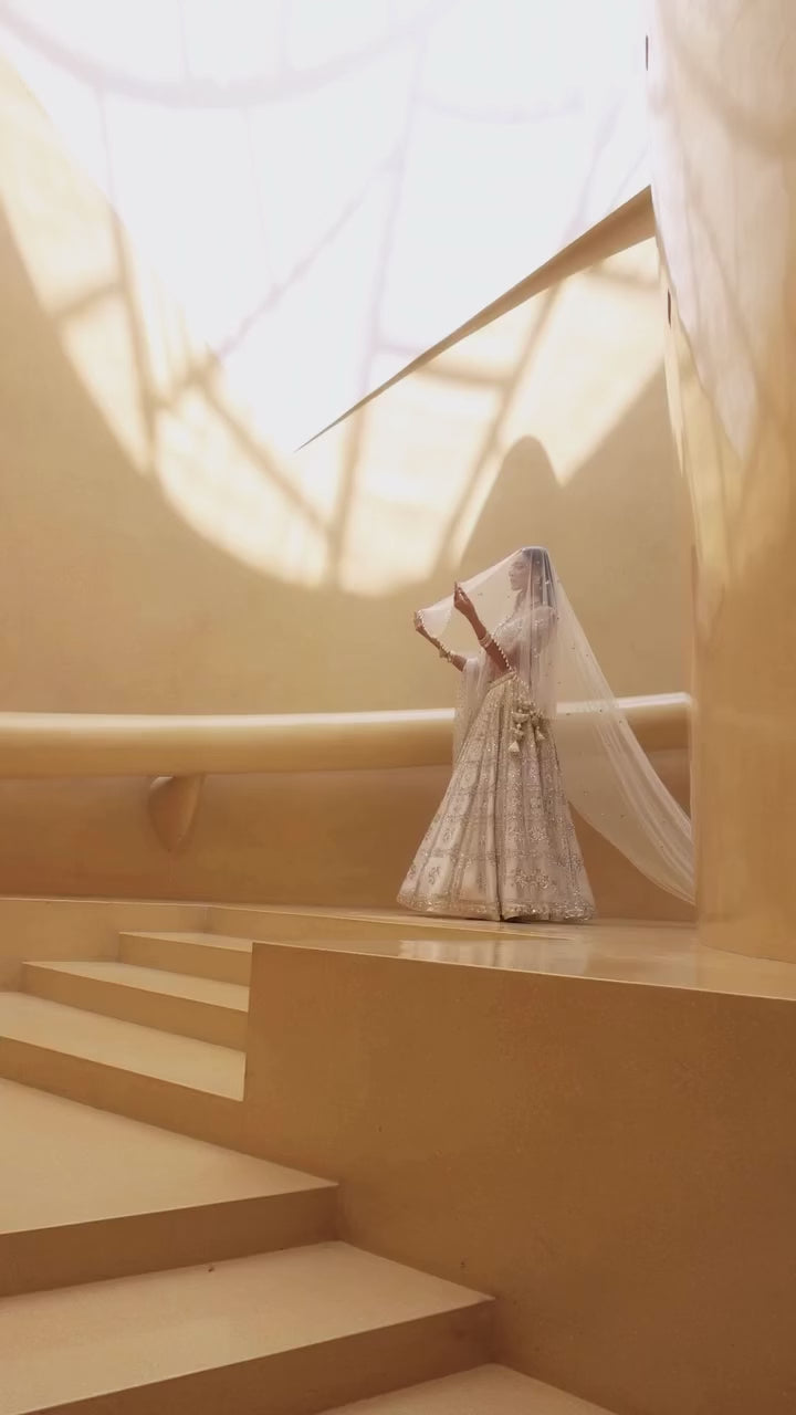 Ivory Embroidered Organza Bridal Lehenga