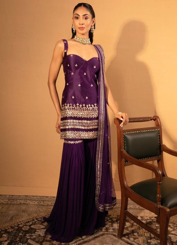 Purple Chanderi Embroidered Sharara Set Esha Koul - Fabilicious Fashion