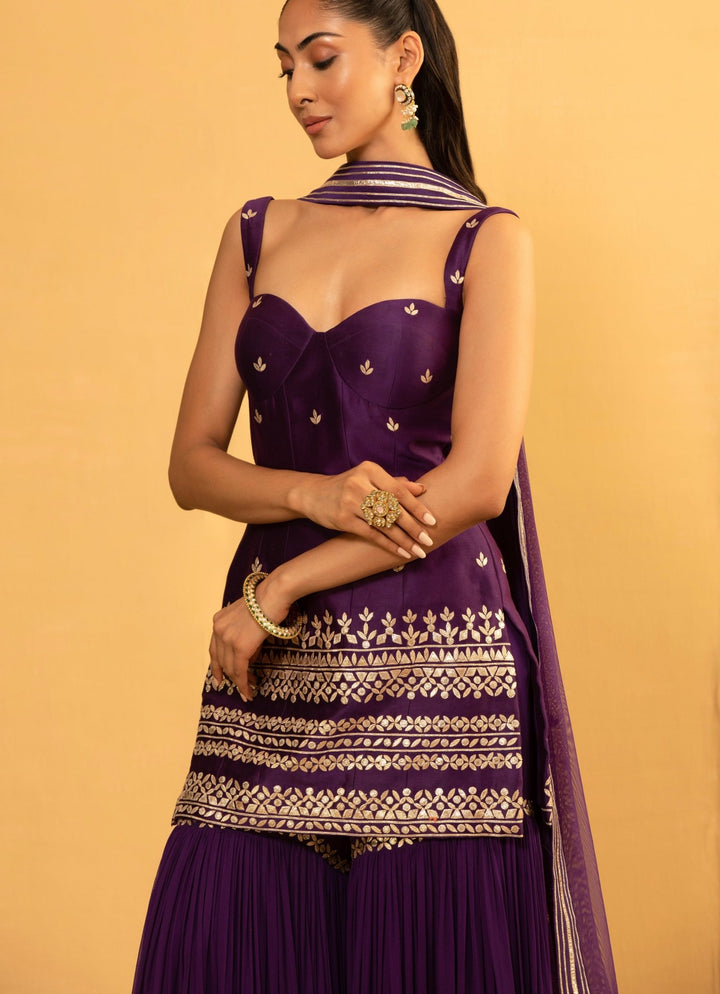 Purple Chanderi Embroidered Sharara Set Esha Koul - Fabilicious Fashion