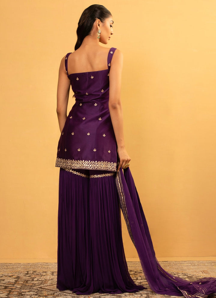 Purple Chanderi Embroidered Sharara Set Esha Koul - Fabilicious Fashion
