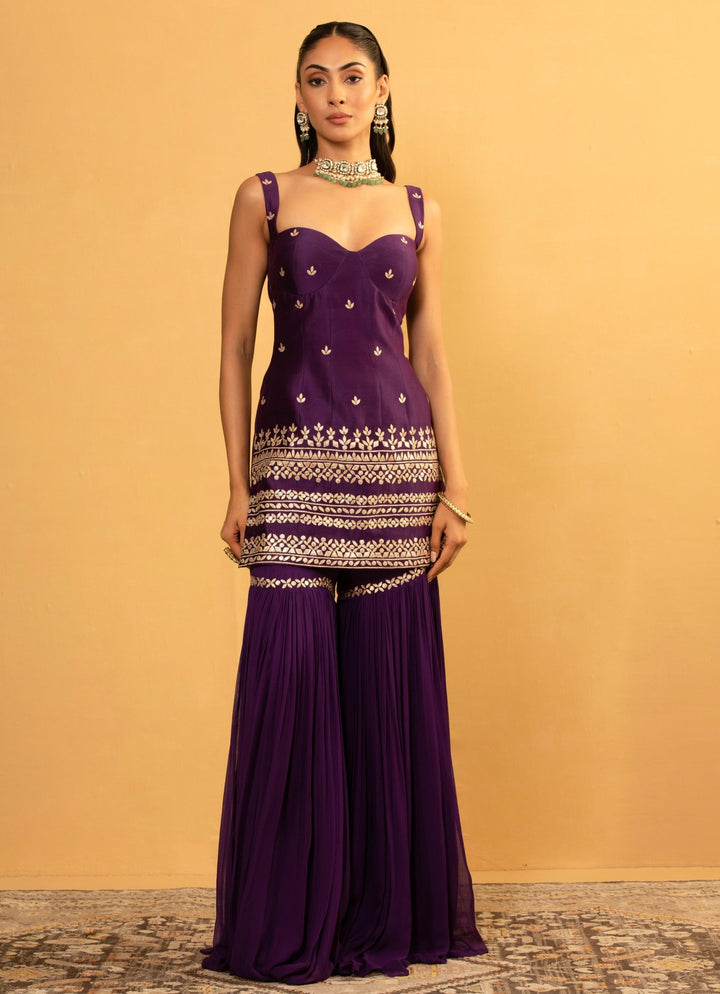 Purple Chanderi Embroidered Sharara Set Esha Koul - Fabilicious Fashion