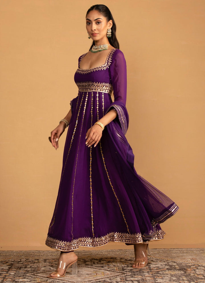 Purple Embroidered Anarkali Set Esha Koul - Fabilicious Fashion