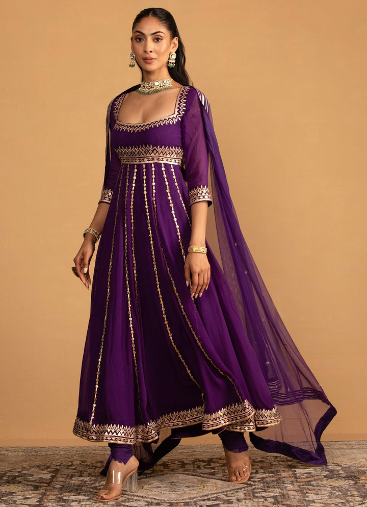 Purple Embroidered Anarkali Set Esha Koul - Fabilicious Fashion