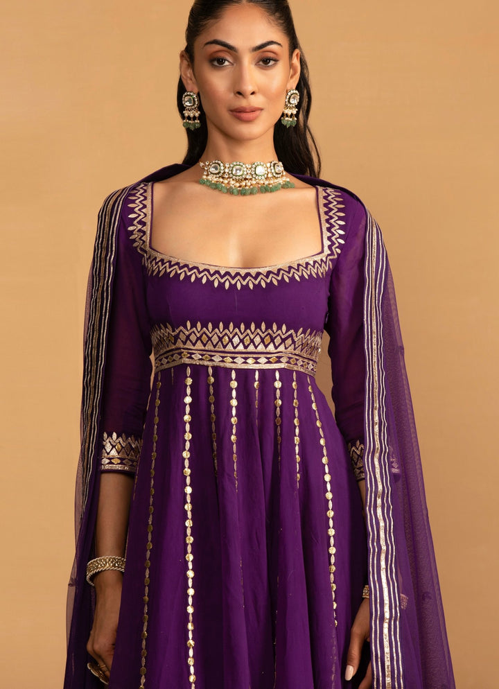 Purple Embroidered Anarkali Set Esha Koul - Fabilicious Fashion