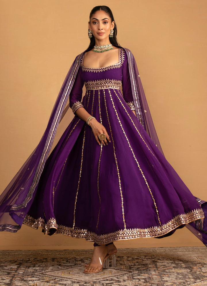 Purple Embroidered Anarkali Set Esha Koul - Fabilicious Fashion