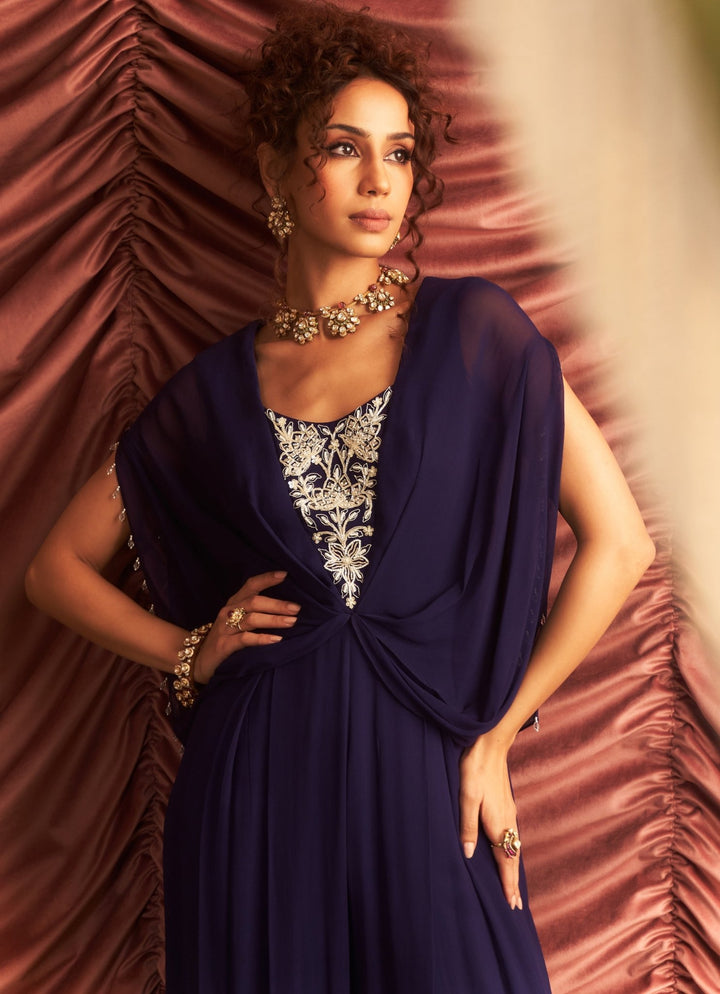 Purple Georgette Embroidered Jumpsuit Seema Thukral - Fabilicious Fashion