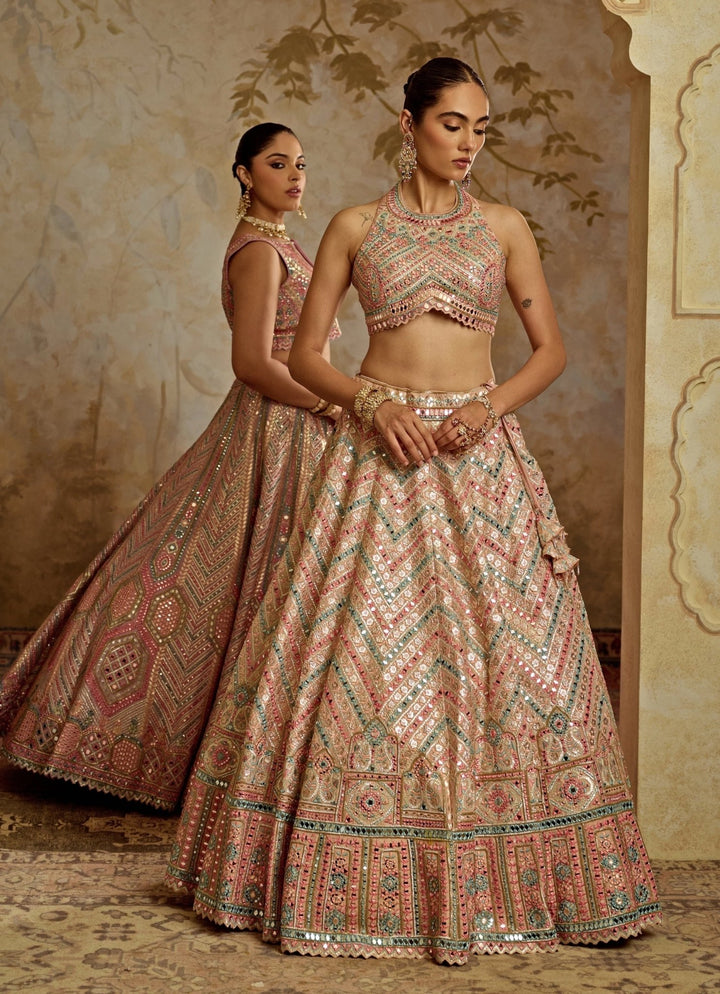 Purple Mirror Embroidered Silk Lehenga Suhino - Fabilicious Fashion
