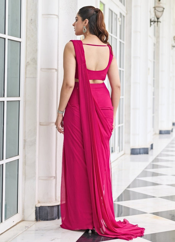 Rani Pink Georgette Pre Draped Saree Seema Thukral - Fabilicious Fashion