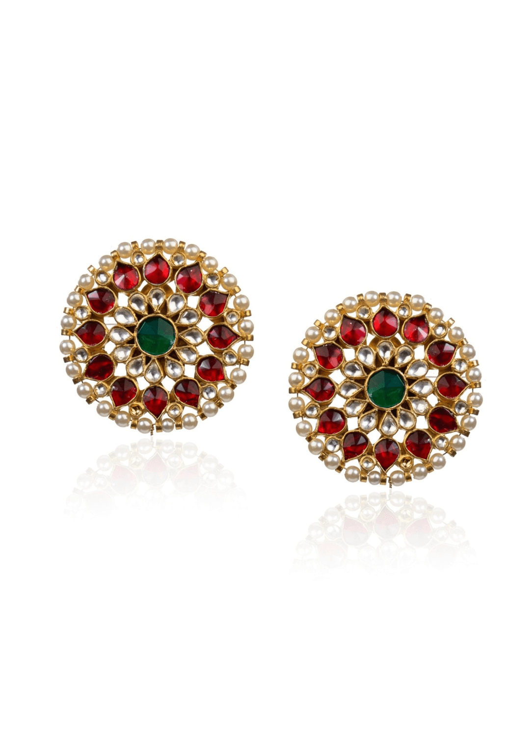 Royal Red And White Stud Earrings Kalyani Indian Jewelry