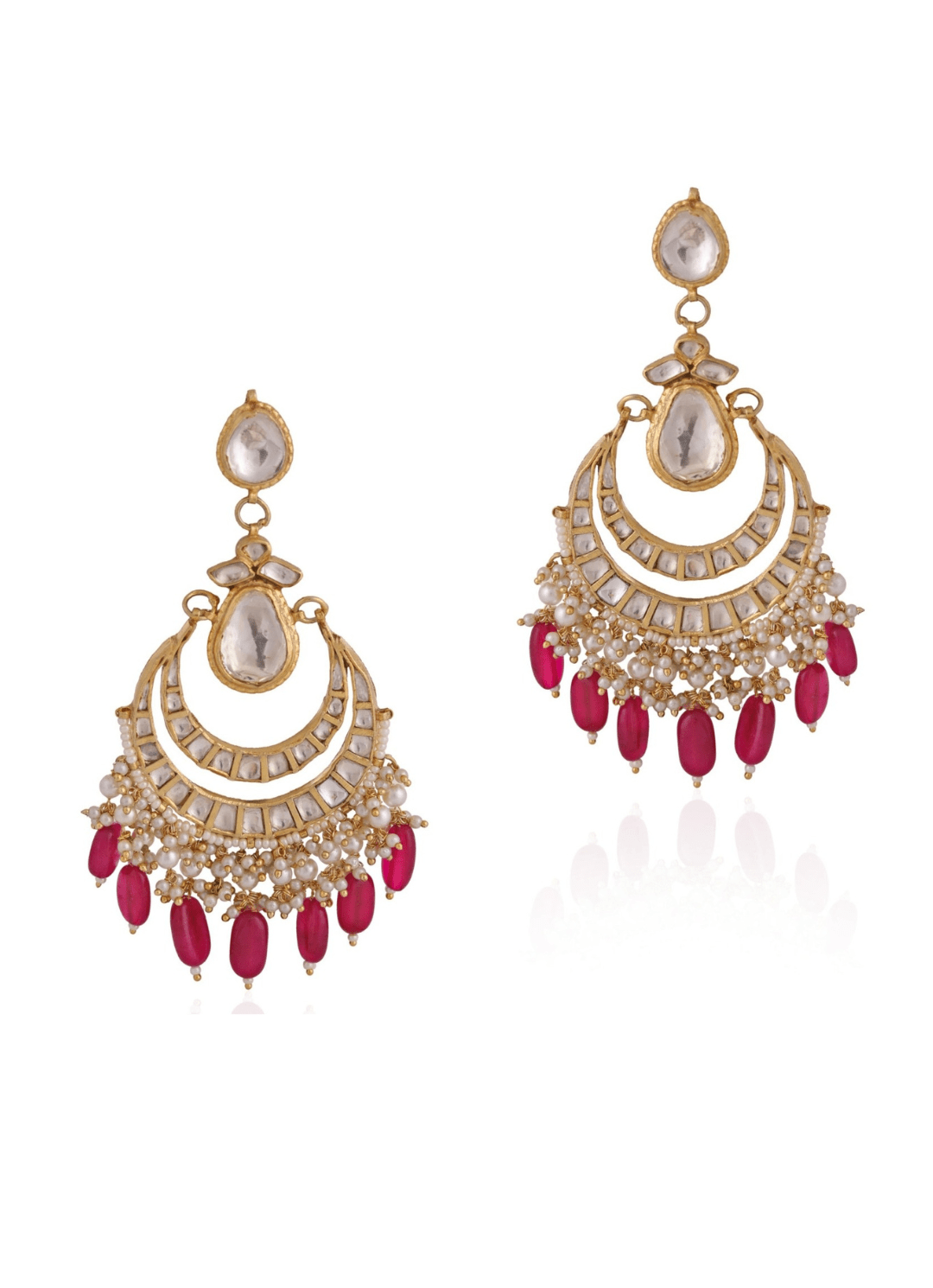 Royal Red Drops Kundan Chandbali Dangler Earrings Kalyani Indian
