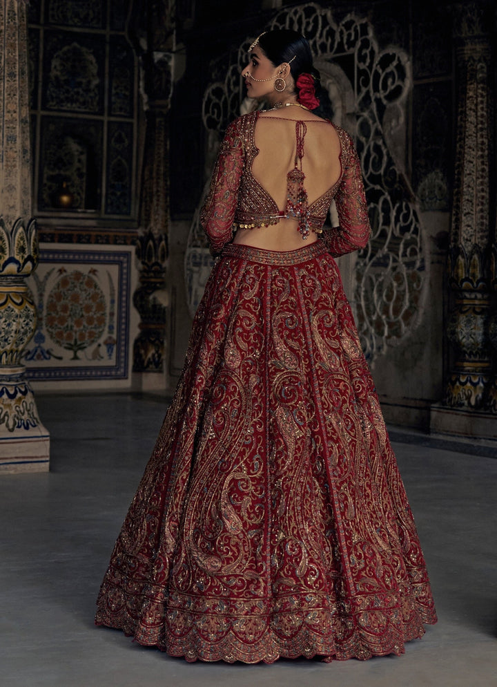Red Embroidered Bridal Lehenga Set Nitika Gujral - Fabilicious Fashion