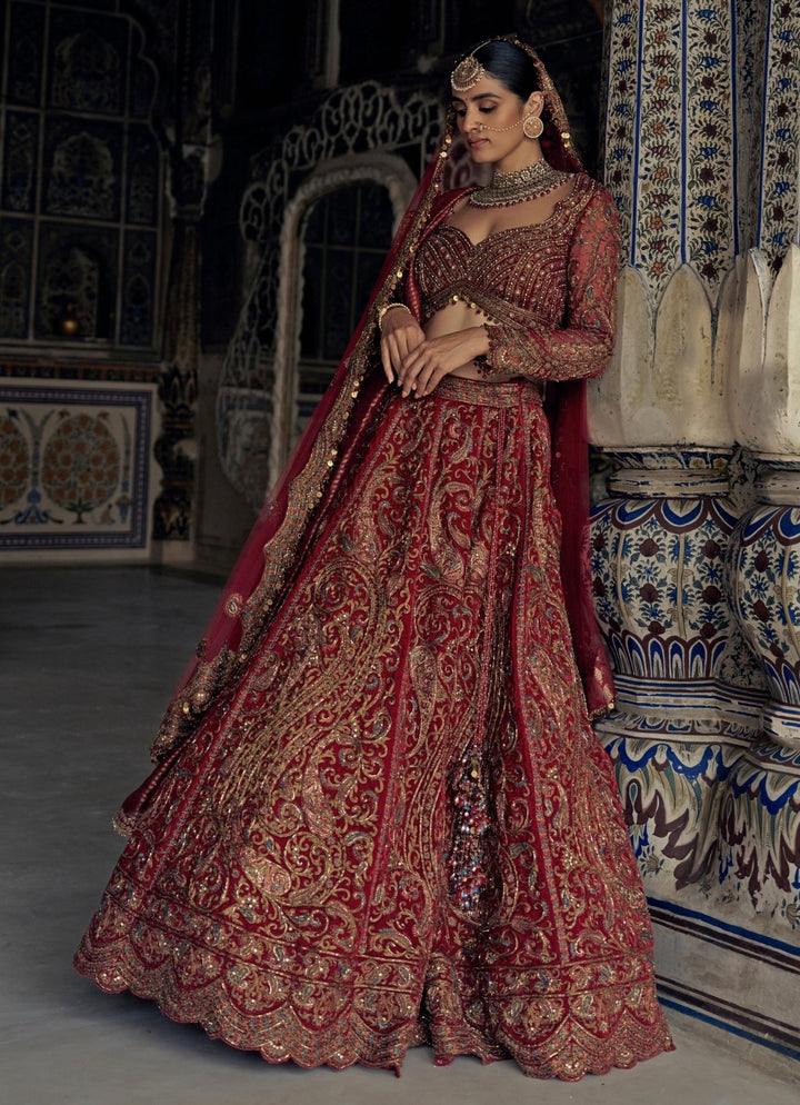 Red Embroidered Bridal Lehenga Set Nitika Gujral - Fabilicious Fashion