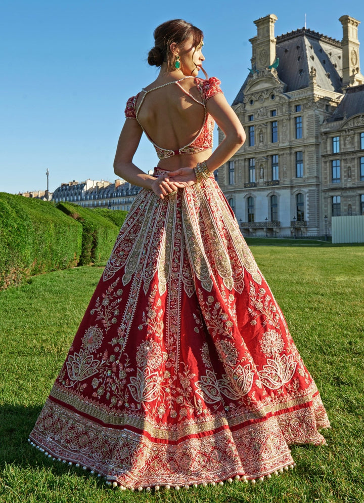 Red Embroidered Bridal Silk Lehenga Set Jigar and Nikita - Fabilicious Fashion