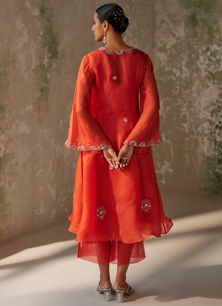 Red Embroidered Kurta Pant Set Zoon Tribe - Fabilicious Fashion