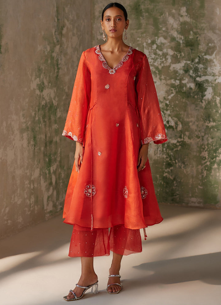 Red Embroidered Kurta Pant Set Zoon Tribe - Fabilicious Fashion